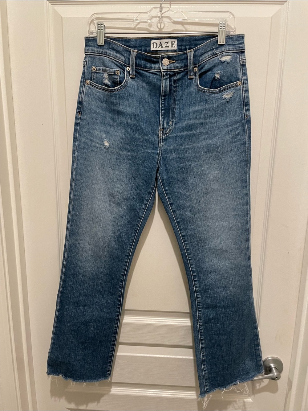 Daze Women's Distressed Blue Straight-Leg Jeans